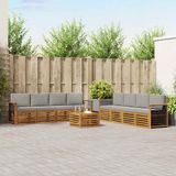 vidaXL - Bank loungeset - 8 zitplekken - Naturel en lichtgrijs - Acacia hout