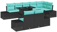 vidaXL Tuinbank - Set - 9 - st - Zwart - poly - rattan