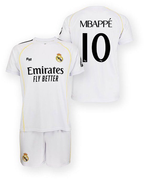 Real Kingdo B.V. Mbappe Real Madrid Voetbaltenue thuis - 2025-2026 - Voetbaltenue Kinderen - Shirt en Broekje - Jongens en Meisjes --140