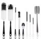 Set de brosses à bouteilles - 9 pièces - Acier inoxydable et nylon - Long manche 42 cm