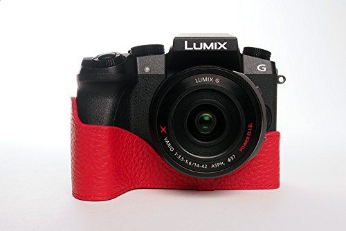 TP Handgemaakte Echt Lederen Halve Camera Case Camera Tas voor Panasonic G7 - Rood