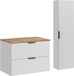Meuble de salle de bain, blanc, mat, 80 cm de large, avec un plateau en chêne et une armoire haute