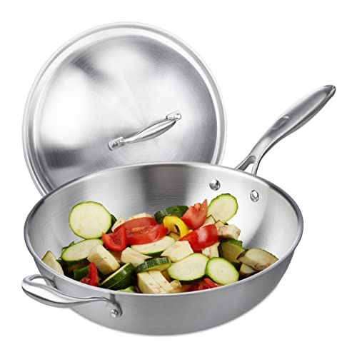 Relaxdays Wokpan - 32 cm - Roestvrij staal - Met deksel - Zilver