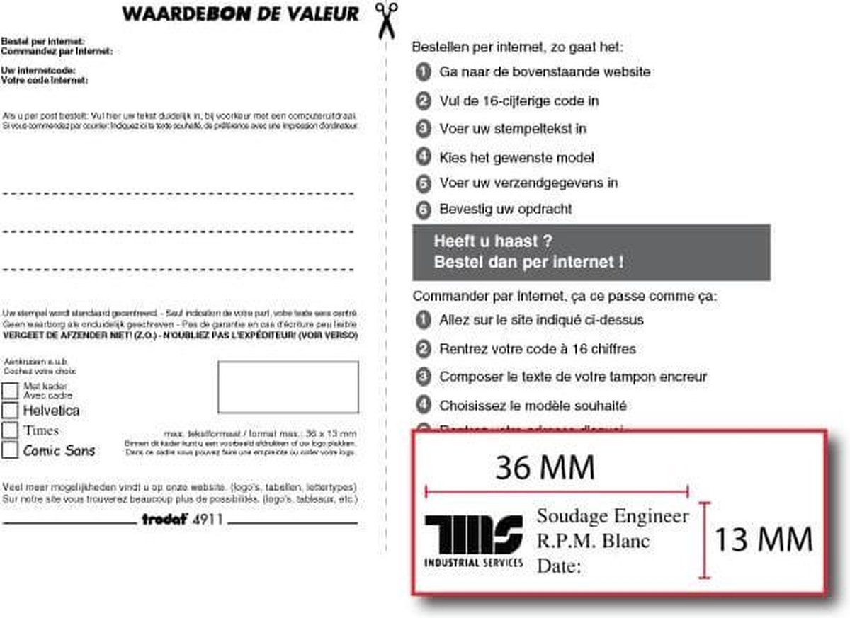 Trodat Bon voor een stempelplaatje 4911