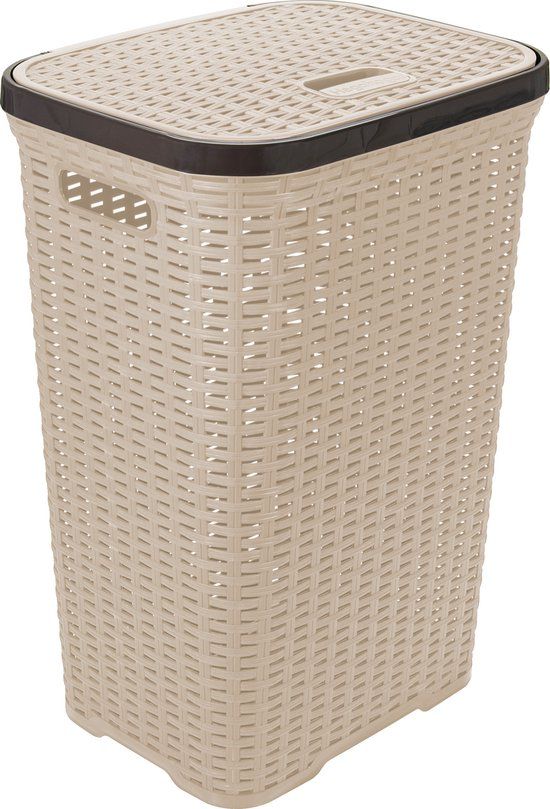 Hega Hogar Wasmand met deksel Rotan - beige - 60 liter