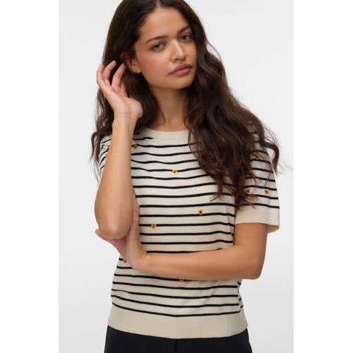 VERO MODA gestreepte gebloemde top zwart