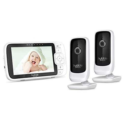 HUBBLE CONNECTED Nursery View Premium Twin Babyfoon met 2 camera's, 5-inch scherm, infrarood nachtzicht, gedeeld scherm, digitale zoom en kamertemperatuursensor