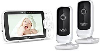 HUBBLE CONNECTED Nursery View Premium Twin Babyfoon met 2 camera's, 5-inch scherm, infrarood nachtzicht, gedeeld scherm, digitale zoom en kamertemperatuursensor