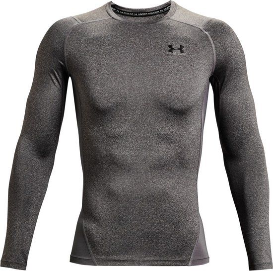 Under Armour UA HG Armour Comp LS Heren Sportshirt - Carbon Heather - Zwart