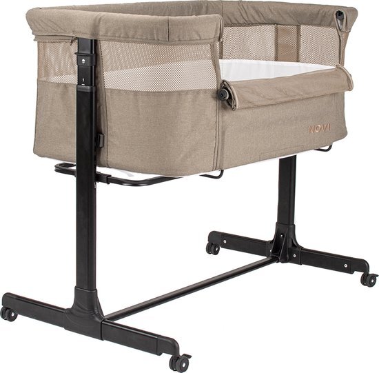 Novi Baby&#174; Amy Air+ Co-Sleeper - Taupe - wielen met rem - Verstelbaar frame - Geschikt vanaf de geboorte tot circa. 6 maanden