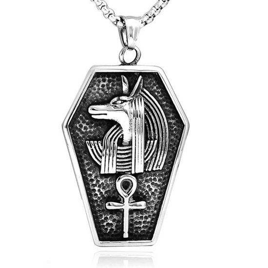 Mendes Steel Heren Schakelketting met Zilverkleurige Egyptische Anubis Hanger