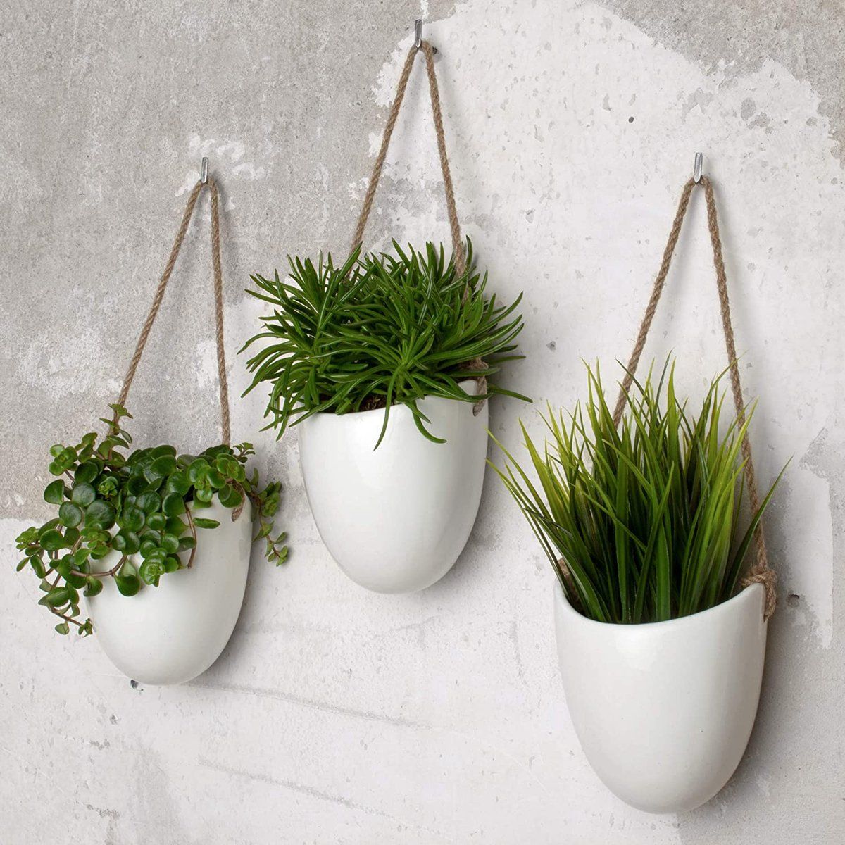 Kazai.® Keramische plantenbak hangvaas - Set van 3 - Glanzend wit