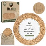Haxhut 6 stuks 34,3 cm geweven placemats, natuurlijke handgeweven waterhyacint placemats, ronde gevlochten rotan tafelmatten voor eettafel, grote geweven ronde placemats, hittebestendige antislip