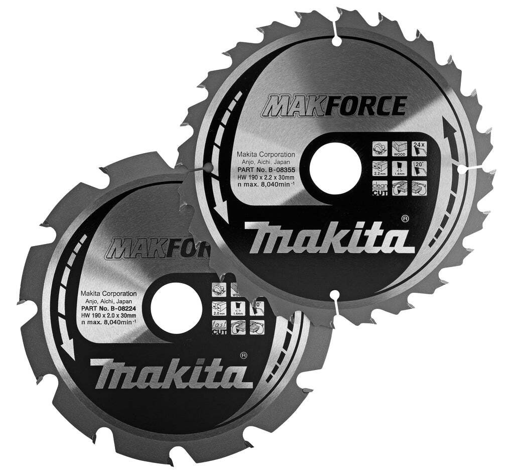 Makita Cirkelzaagbladenset voor Hout | Makforce | Ø 190mm Asgat 30mm 12T / 24T - B-49367