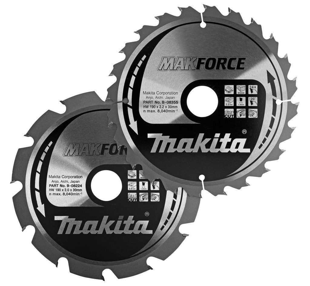 Makforce Cirkelzaagbladenset voor Hout - Ø 190mm - 12T / 24T - B-49367