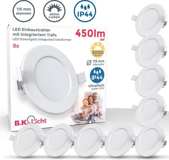 B.K.Licht - LED Inbouwspots Badkamer - Set van 9 - Rond - IP44 - Ø11.5cm - 3000K - 6W