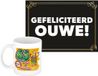Bellatio Decorations Verjaardag cadeau koffiemok - thema 65 jaar - man - wilde haren - met gefeliciteerd ouwe wenskaart - A5 - leeftijd humor