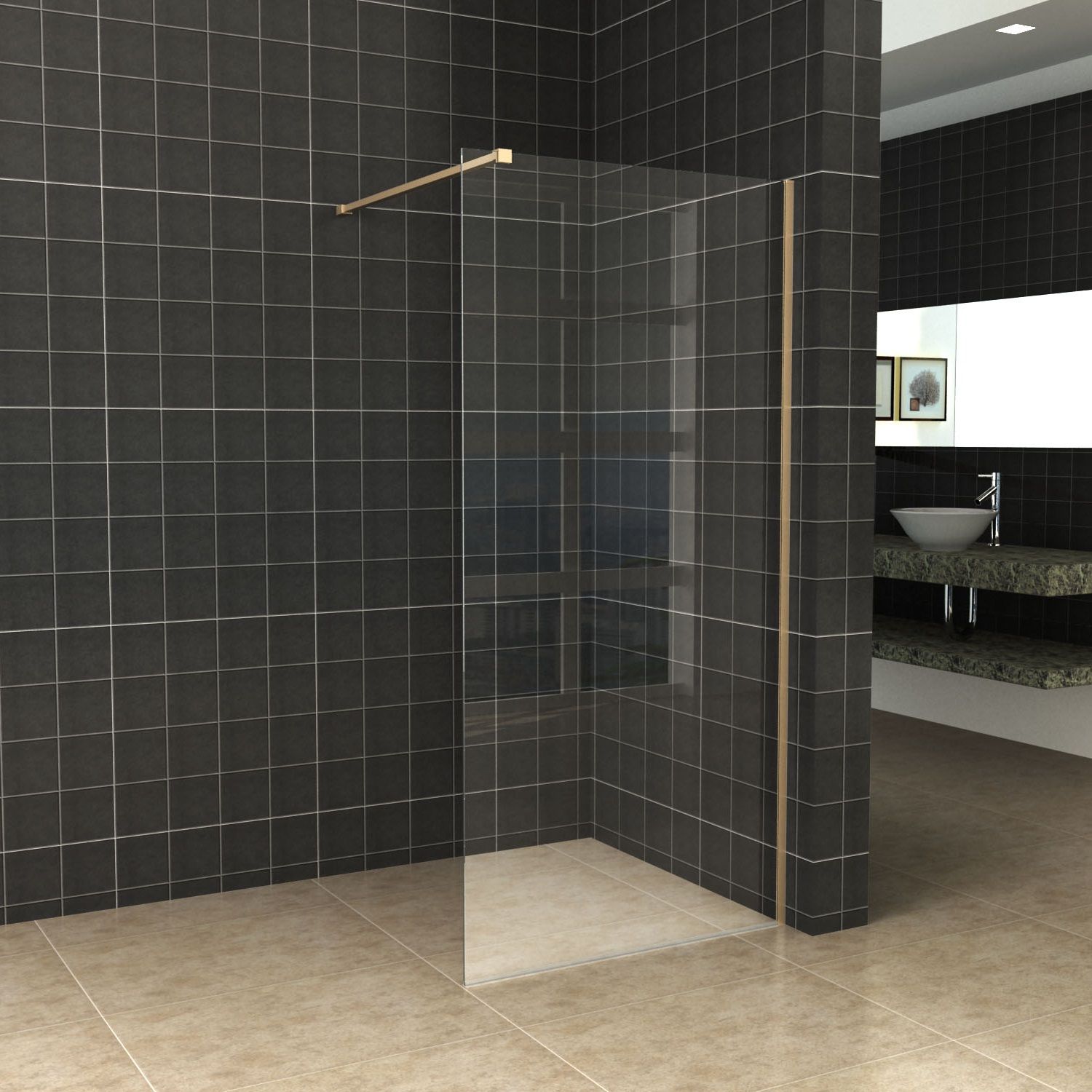 Boss & Wessing Bws inloopdouche pro line helder glas 140x200 geborsteld messing goud