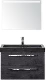 BES LED Seville Badmeubelset 80 cm - Black Oak - Wastafel Hardsteen Wit Lucca met Sence Spiegel