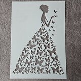 A4 Herbruikbaar Stencil - Vrouw in Vlinderjurk - Knutselen & Scrapbooking