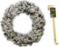 Decoris Groen/witte led kerstkrans 60 cm Imperial met kunstsneeuw en met gouden hanger