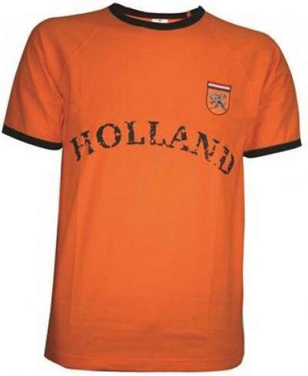 Burco Retro T-shirt Oranje - EK/WK Nederlands Elftal - Voetbal met Holland logo - maat 140