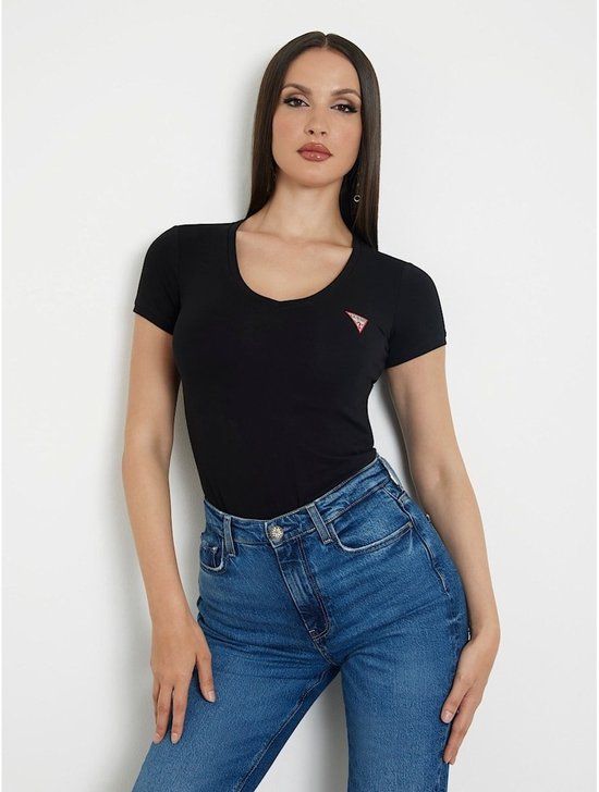 Guess Stretch T-shirt met klein driehoekig logo
