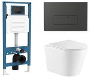 QeramiQ Dely Toiletset - inbouwreservoir Qeramiq Flush - slim zitting - kunststof mat antraciete bedieningsplaat - rechthoekige knoppen - glans wit