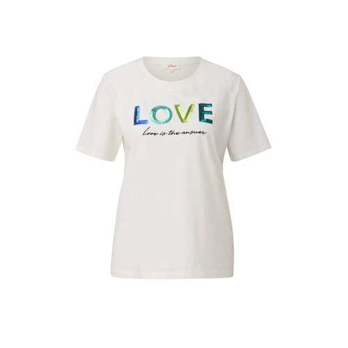 s.Oliver s.Oliver T-shirt met tekst wit/ blauw