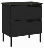 3E 3xE living.com 3xE living Staande Badkamerkast onder Wastafel met Blad, 2 Lades met Softclose, Geribbeld MDF Front 16 mm, Zwart + Blad Marmer Black Royal, Gefreesde Grepen, Poten Zwart, 60 x 46 x 73,6 cm