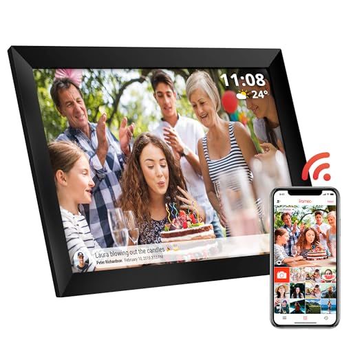 Atlantis Digitale fotolijst met wifi, 10 inch (25,4 cm), touchscreen, foto's en video's via de app, digitale fotolijst, automatische rotatie, klok en weer, geheugen 1 GB RAM + 16 GB voor foto's