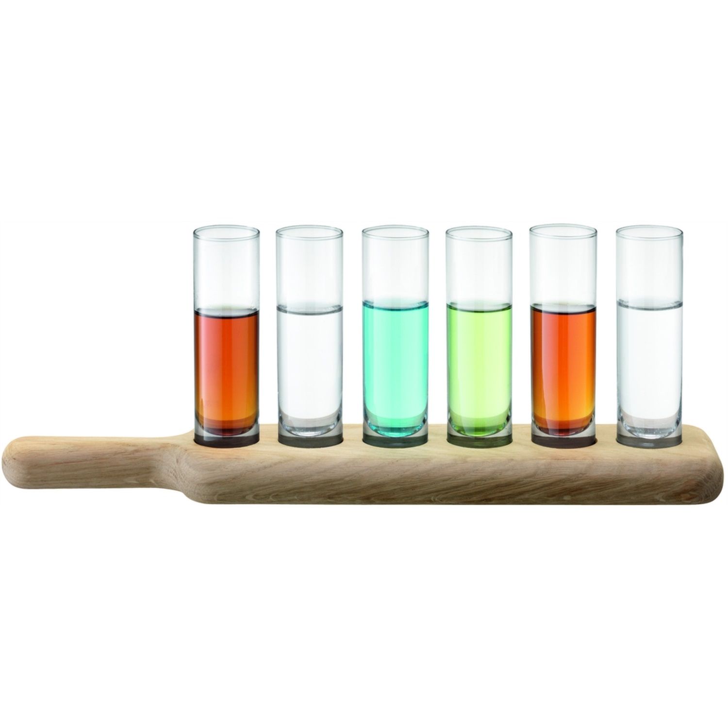 L.S.A. Paddle Vodkaglazen - Met Houten Dienblad - Transparant - Set van 6 Stuks