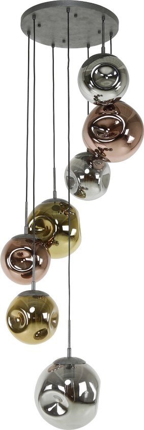 Duverger Solar - Hanglamp - metaal - glas - chroom - koper - goud - getrapt - 7 lichtpunten