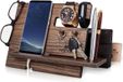 Merkloos Telefoonstandaard - Docking Station - Sleutelhouder - Organisator - Cadeau - Hout - Bruin