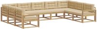 vidaXL - Hoek loungeset - 9 zitplekken - Wit en Beige - Acacia hout