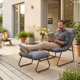 casa.pro Tuinset Malmö 2-delig loungestoel met voetenbank tuinmeubelset donkergrijs