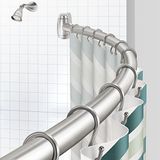 TENOVEL Roestbestendige verstelbare gebogen douchegordijnstang, 127 cm - 182 cm douchegordijnstang verstelbare roestvrijstalen badkamerstang, geborsteld nikkel