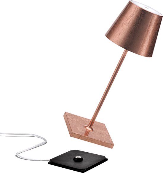 Zafferano Poldina Pro Mini Tafellamp - Oplaadbaar - Koper - Dimbare LED - 30 cm