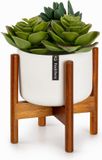 Fox & Fern Plantenstandaard met bloempot, Stijlvolle plantenstandaard hout, Stabiele plant stand, Plantenstandaard van duurzaam hout, Bloempot standaard van acaciahout, Plantenstandaard modern