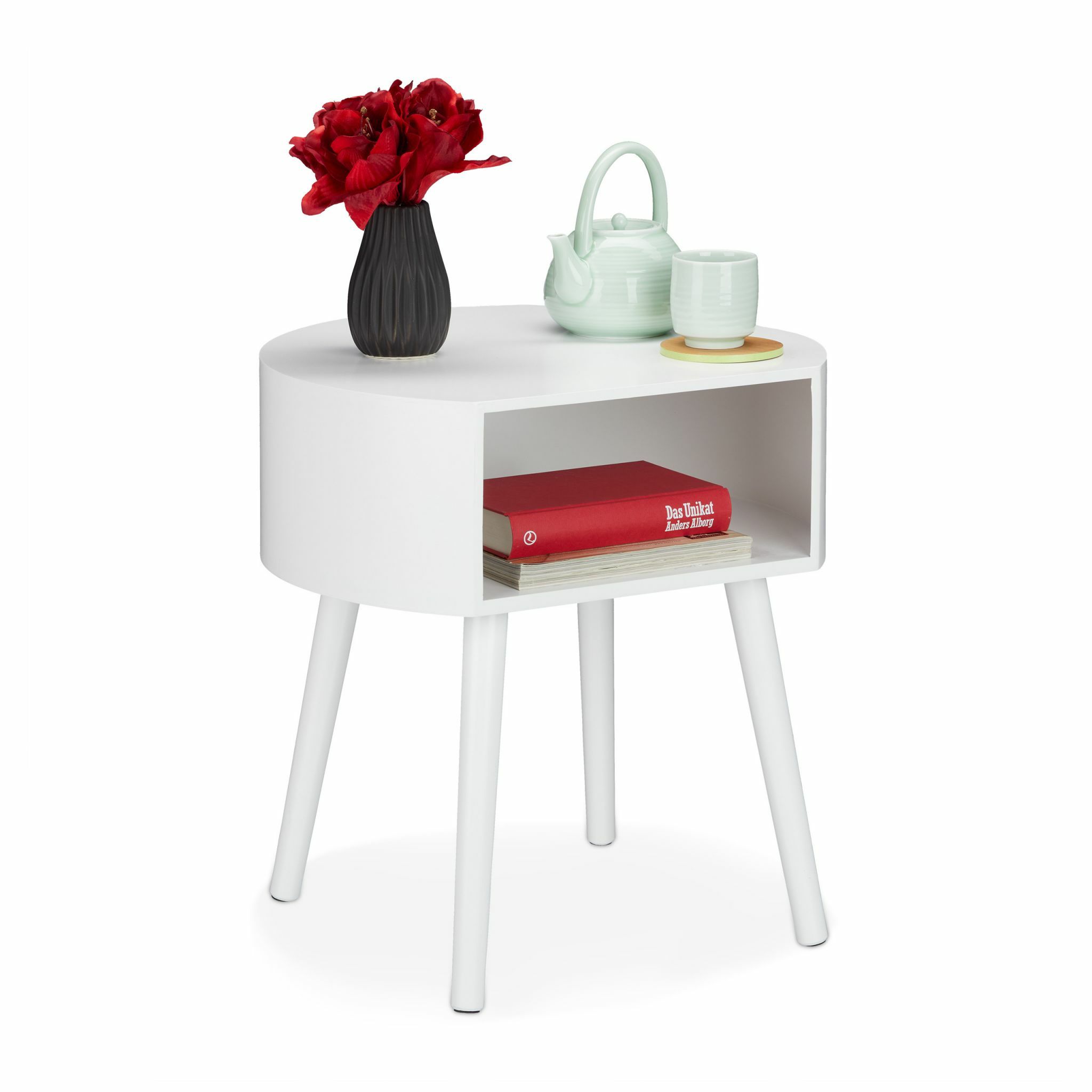 Merkloos Relaxdays Bijzettafel - Rond - Met Opbergruimte - Hout - Wit - Design