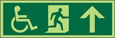 Seco DDA Fire Exit - rolstoel, man loopt rechts, pijl wijzend pictogram teken, 450 mm x 150 mm - fotoluminescente zelfklevend vinyl