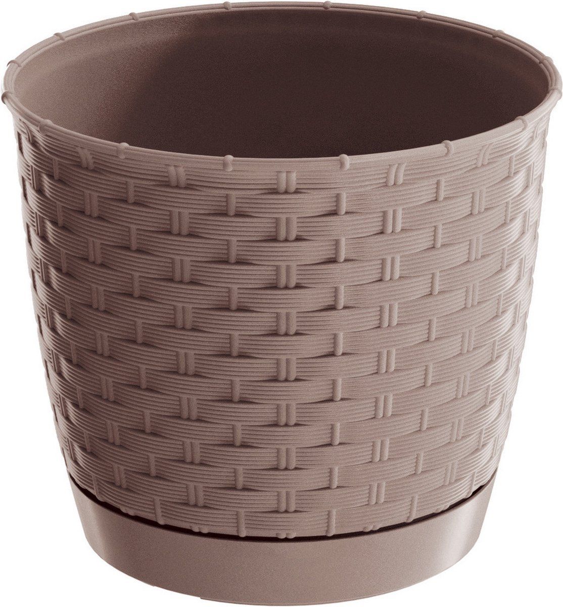 Prosperplast Ronde gevlochten plantenpot/bloempot kunststof dia 14.5 cm taupe