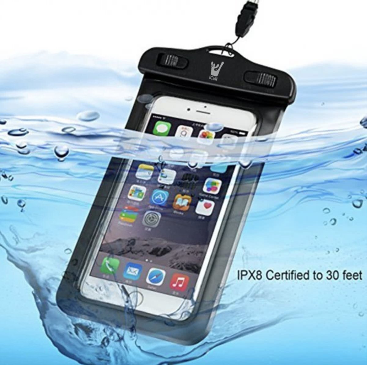 iCall Waterdichte Hoesje voor alle Telefoons tot 6 inch â€“ Waterdicht tot 10 meter - Waterproof Case / Pouch â€“ voor onder andere Apple iPhone 8 Plus / 7 Plus / 6/6s Plus / 5/5S/5C/SE / Samsung Galaxy S7 / S6 Edge / Huawei P10 Lite
