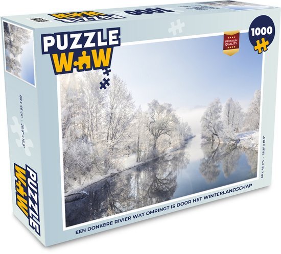 MuchoWow Puzzel Een donkere rivier wat omringt is door het winterlandschap - Legpuzzel - Puzzel 1000 stukjes volwassenen