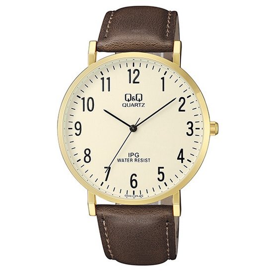 Q&Q by Citizen Mooi grote heren horloge met bruin bandje -QZ02J103Y