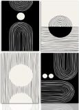 Merkloos / Sans marque BeiJingLiangPinJiaZuoKeJiWenHuaFaZhanYouXianGong Abstracte Zwart-Witte Wanddecoratie Poster - Minimalistische Geometrische Lijnen voor Slaapkamer en Woonkamer - Set van 4 Ongeframeerde Posters 12x16 inch