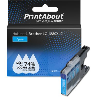 PrintAbout Huismerk Brother LC-1280XLC Inktcartridge Cyaan Hoge capaciteit