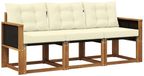 vidaXL - Bank loungeset - 3-delig - Natuurlijk en Crème - Acacia Hout