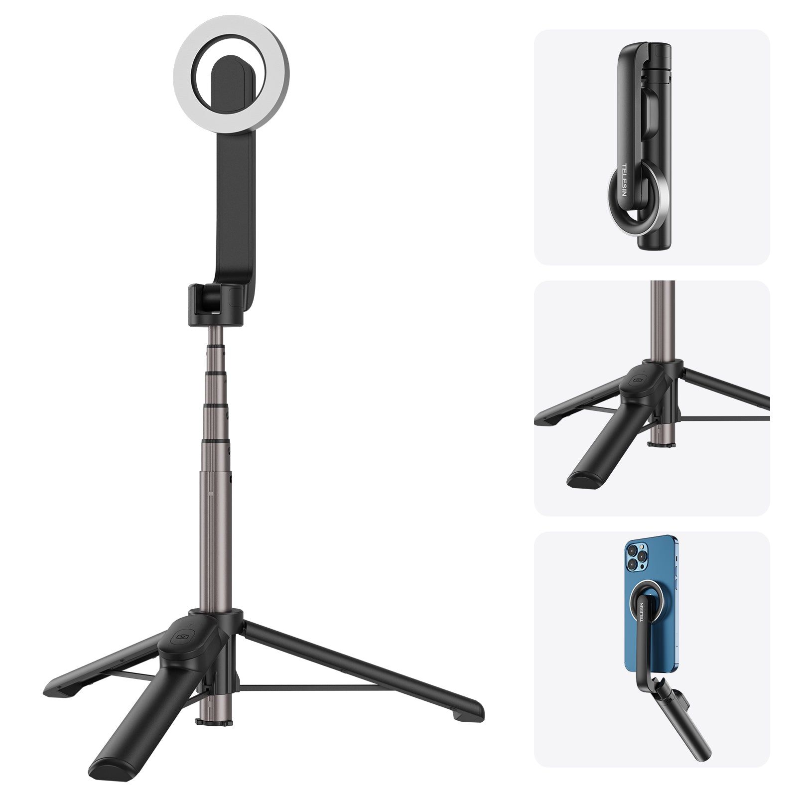 Victiv Magnetische Selfiestick Statief – 178 Cm Hoogte, 8-section Telescopisch – N52 Magneet, MagSafe-compatibel – Incl. Afstandsbediening En Extra Clip – Voor IPhone 16/15/14/13/12 En Meer – Wit, Aluminium + ABS