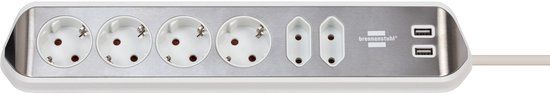 Brennenstuhl Estilo Hoekstekkerdoos met USB - RVS/Wit
